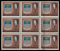 2d, block of nine showing good double 'doctor blade' lines running ...