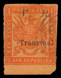 1878 1d red on orange, overprinted with italic ‘V. R.’, lower ...