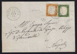 Folded cover, franked with 5c dark green and 10c bistre (Sassone 13E, ...