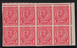 1d scarlet King George V Downey Head, corner block of eight, John ...