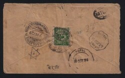 Cover franked with 1/6t green, shiny enamel printing, mostly large ...