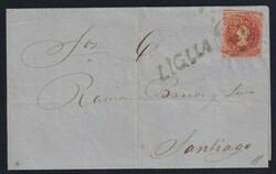 Folded cover, without contents, franked with 5c red 1865 Santiago ...