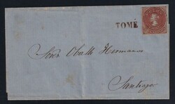 Folded cover, franked with 5c red Colon, three margins, tied by ...