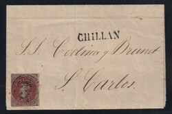 Folded cover, without contents, franked with 5c brown red on blued ...