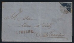 Folded letter, franked with 1856/61 10c deep blue Colon, diagonally ...