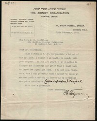 Letter sheet sent by the Zionist Organisation in London 10th February ...