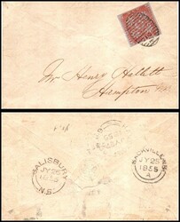 New Brunswick: 1855 envelope to Hampton, franked with 1851 3d dull ...