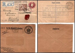 1924 George V 4Â½d registered postal stationery envelope from ...