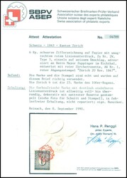 Switzerland 1843 Canton of Zurich 6 Rp black numeral design with ...