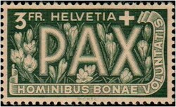 Switzerland 1945 Pax issue 3 Fr. deep violet (Scott #303), MNH. Fresh ...