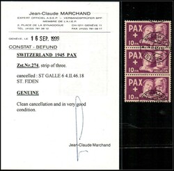 ÂSwittzerland 1945 PAX Zst. Nr. 274, strip of three. cancelled ...