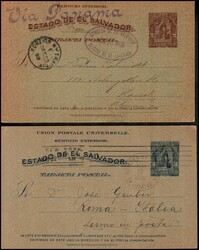 A lot of two postcards. EL SALVADOR - 1899 3c Postcard TO NY, USA. ...
