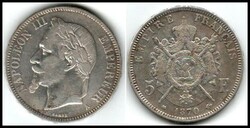 France 5 Francs Emperor 1870A NAPOLEON III Genuine Arms Silver Franc ...