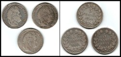 1833A / 1835A /1841B -ÂÂLot of 3 coins France 5 Francs VF Louis ...