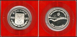 Romania 1996, 100 Lei Sterling Silver CoinÂWinter Olympics U.S.A ...