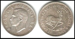 1949 South Africa 5 Shillings Silver Crown KM # 40.1 George VI Toned ...