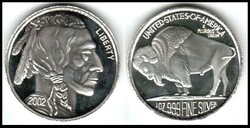 2002 US Liberty Buffalo Indian Mint-999 Silver 1 Oz Ounce Art Bar ...