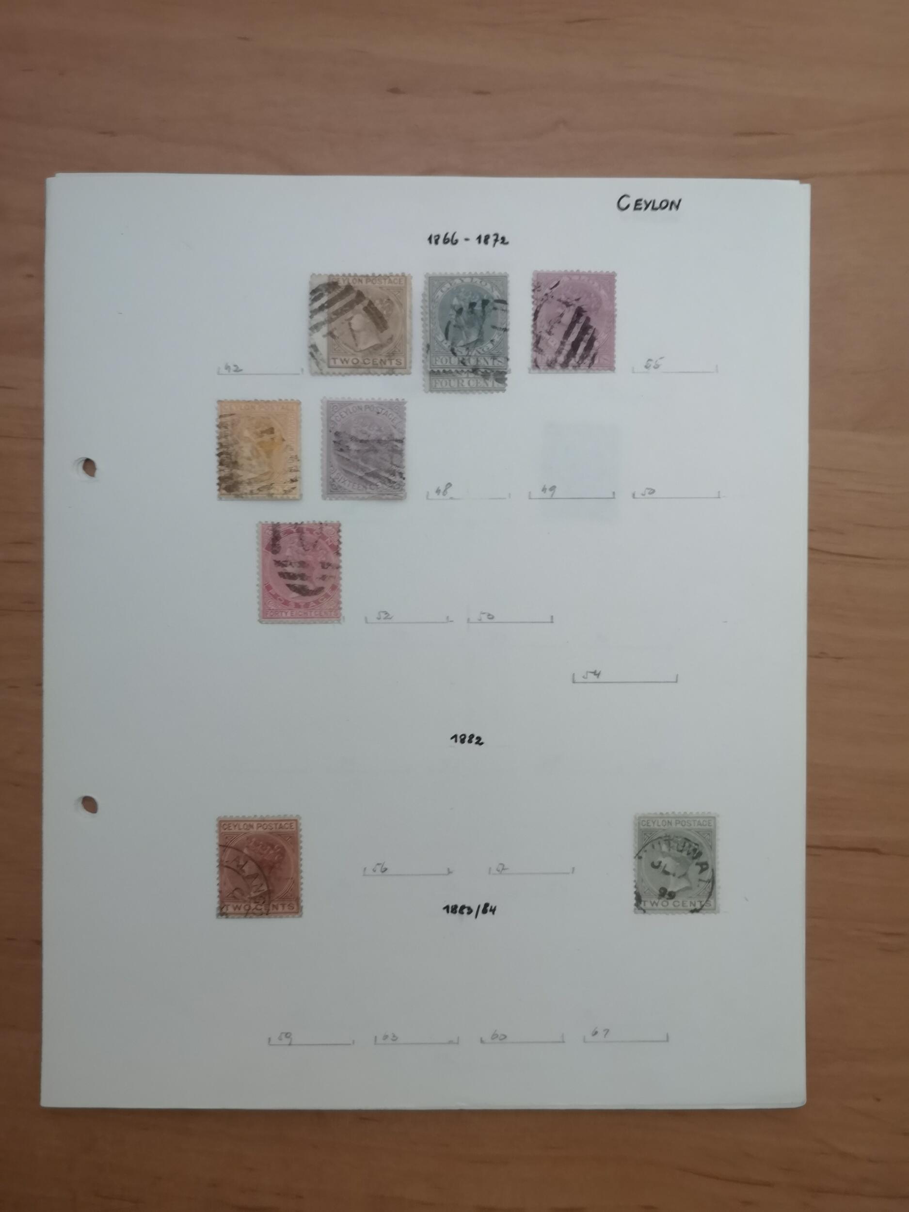 Ceylon 1866-1900, Sammlungsrest auf 5 Blätter / Ceyon, collezione su ...