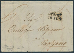Arco  1843, "Arco / 10. JUN." (Zoppelli 35a, 20 P.) auf Portobrief ...