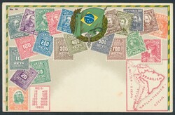 AK Brasilien  Ansichtskarte Brasilien, Briefmarken, Landkarte, ...