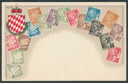 AK Monako  Ansichtskarte Monako, Briefmarken, Fahne, ungelaufen