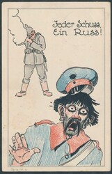 Künstler-AK Karrikatur  Künstler-AK Karrikatur, Jeder Schuss Ein ...