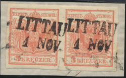 Littau"LITTAU / 1 NOV." (Müller 1533a, 2x 15 P.) auf Briefstück. ...