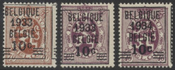 Mi 373-375  1933/34, drei Freimarken mit Vorausentwertungen, ...