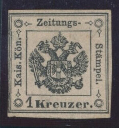 1 Kreuzer schwarz  1858, Zeitungsstempelmarke 1 Kreuzer schwarz ohne ...