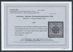 1 Kreuzer schwarz  1858, Zeitungsstempelmarke 1 Kreuzer schwarz ohne ...