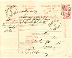 Mostar  1885, Post-Anweisung per Telegramm, Textvordruck zweisprachig ...