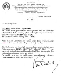 Brasso  Ausgabe 1867, 15 Kreuzer braun, grober Druck im waagr. Paar ...