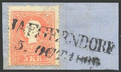 Jägerndorf  "JAEGERNDORF 5. OCT: 1866" auf Briefstück, Müller ...