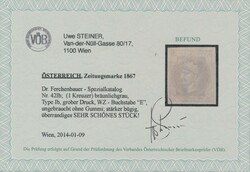 bräunlichgrau  (1 Kreuzer) bräunlichgrau, Type Ib mit Wasserzeichen ...