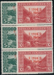 89-90 I-III  1914, Überdruckmarken, beide Werte je in senkr. ...
