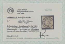 23, hellgrau  (1,05) Kreuzer hellgrau mit EK-Stempel "DOMBROWA 12/1", ...