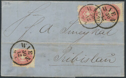 Wien  1865, 3 Stück 5 Kreuzer karminrosa je BZ 9 1/2 auf Brief von ...