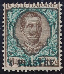 Constantinopoli, Unif. 13  1908, Constantinopoli: 4 piaster su 1 L. ...