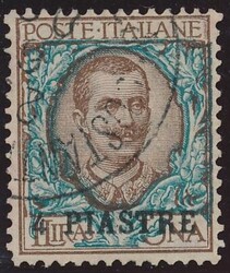 Constantinopoli, Unif. 13  1908, Constantinopoli: 4 piaster su 1 L. ...