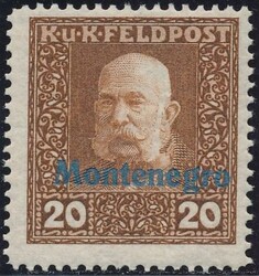 20 Heller  Montenegro, 20 Heller braun mit schwarzem Probeaufdruck, ...