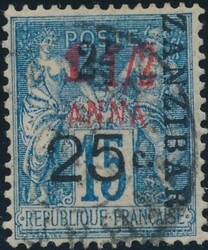 Französisch Sansibar  1897, Sansibar: 2 1/2 Anna + 25 auf 1 1/2 A ...