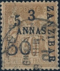 Französisch Sansibar  1897, Sansibar: 5 Annas + 50 auf 3 A auf 30 C ...