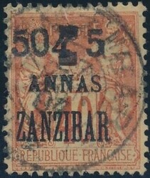 Französisch Sansibar  1904, Sansibar: 50C/5 über 4 A auf 40 C ...