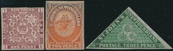 Neufundland  1857, Freimarken, ersten drei Werte (1, 2 und 3 Penny) ...