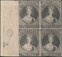 Neuseeland  1855, Two Pence, Probedruck in schwarz auf ungummiertem ...