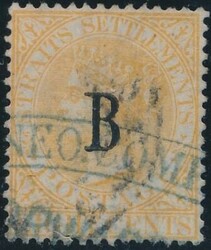 Straits Settlements  1882/83, Post in Bangkok: 8 Cents orangegelb, ...