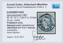 violett  (1 Kreuzer) violett, Type Iia mit Idealstempel "GMUNDEN 9/2 ...