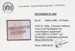 Chlumetz"CHLUMETZ / 16: SEP:" (Müller 408a, 10 P.) auf Briefstück, ...