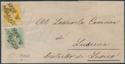 Borgo  2 Kreuzer gelb + 3 Kreuzer grün, je grober Druck mit zwei ...