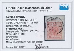 Deezs  "DEEZS .9/7/1855" (Müller 491a, 140 P.) auf 3 Kreuzer ...
